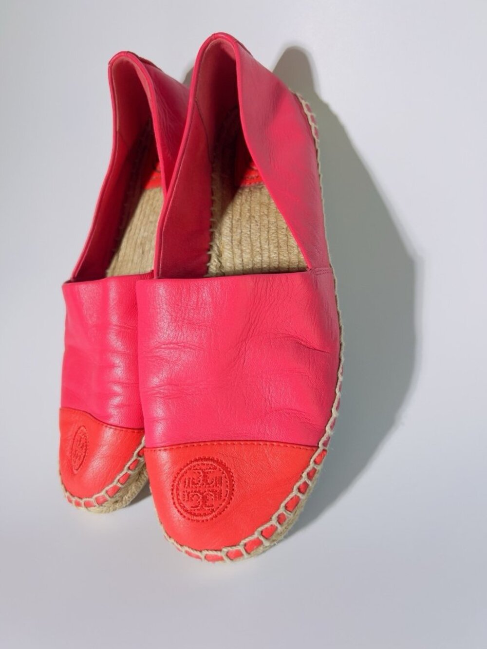 Tory Burch Colorblock Leather Espadrille Flats Pink Red Size 8.5 No Box - Picture 2 of 13